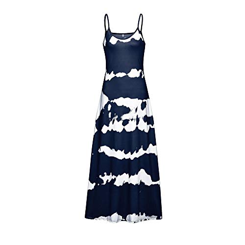 Morbuy Vestidos Mujer Casual Playa Largos Verano Tie Dye Cuello V Suelto Sin Mangas Casual Falda Larga Maxi Vestido Playeros Sin Accesorios (M,Azul Marino)