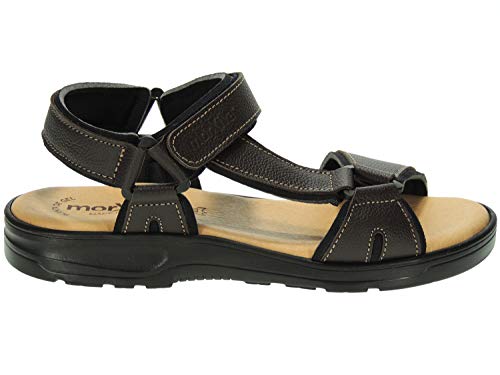 MORXIVA 37003 Sandalia Casual Piel Nobuc California Cangrejera | Punta Abierta | Ajuste Velcro | para Hombre | Planta Anatómica en Piel Acolchada MARRÓN Talla 42