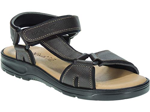 MORXIVA 37003 Sandalia Casual Piel Nobuc California Cangrejera | Punta Abierta | Ajuste Velcro | para Hombre | Planta Anatómica en Piel Acolchada MARRÓN Talla 42
