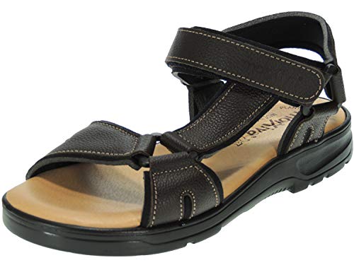 MORXIVA 37003 Sandalia Casual Piel Nobuc California Cangrejera | Punta Abierta | Ajuste Velcro | para Hombre | Planta Anatómica en Piel Acolchada MARRÓN Talla 42