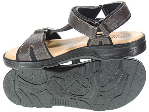 MORXIVA 37003 Sandalia Casual Piel Nobuc California Cangrejera | Punta Abierta | Ajuste Velcro | para Hombre | Planta Anatómica en Piel Acolchada MARRÓN Talla 42