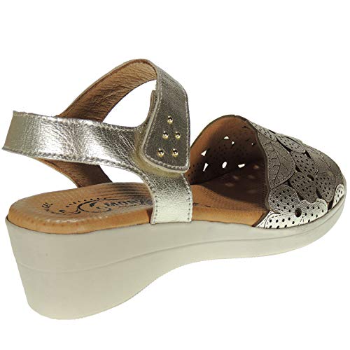 MORXIVA 4001 Sandala Cuña Mujer Planta Anatómica Piso Goma Antideslizante Cuña 5Cm Platino Talla 36