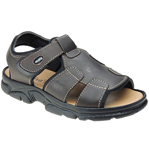 MORXIVA 7008 Sandalia Piel Cierre Velcro Forro Neopreno Punta Abierta para Hombre MARRÓN Talla 39