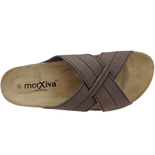 MORXIVA 8015 Sandalia Anatómica Piso Bio para Hombre - Piel Nobuk - Tiras Cruzadas MARRÓN Talla 42
