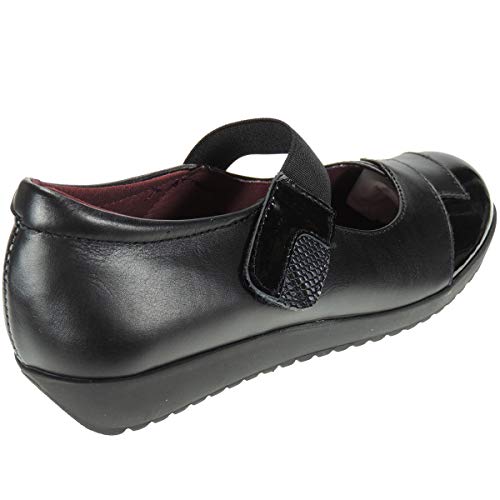 MORXIVA 920MX Zapato Casual Merceditas Punta Charol Elástico y Velcro para Mujer Negro Talla 37