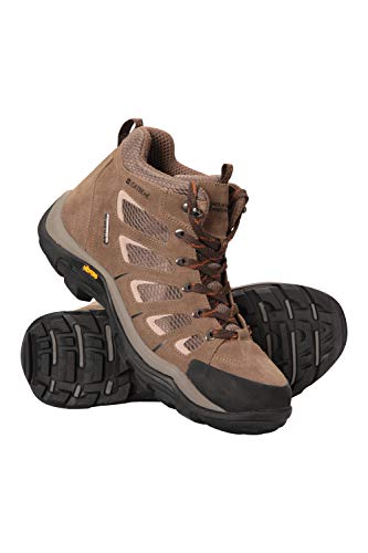 Mountain Warehouse Botas de Senderismo Vibram, Impermeables - Calzado para Lluvia, Resistente, con Empeine de Ante y Malla - Calzado de Invierno para Camping y Viajes Marrón 41
