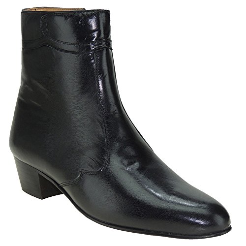 Moya 50 Bota Corta Piel Caprina Cremallera Tacón Cubano 4 CM Baile Tablao Flamenco Sevillanas Hombre Negro Talla 39