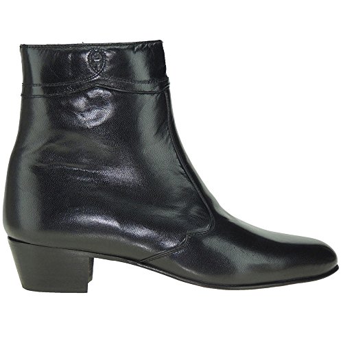 Moya 50 Bota Corta Piel Caprina Cremallera Tacón Cubano 4 CM Baile Tablao Flamenco Sevillanas Hombre Negro Talla 39