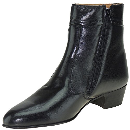 Moya 50 Bota Corta Piel Caprina Cremallera Tacón Cubano 4 CM Baile Tablao Flamenco Sevillanas Hombre Negro Talla 39