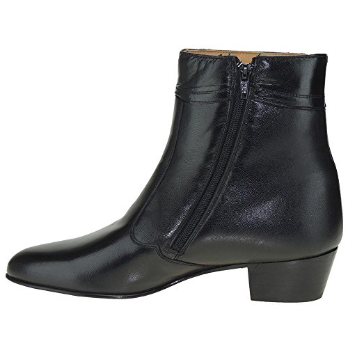 Moya 50 Bota Corta Piel Caprina Cremallera Tacón Cubano 4 CM Baile Tablao Flamenco Sevillanas Hombre Negro Talla 39