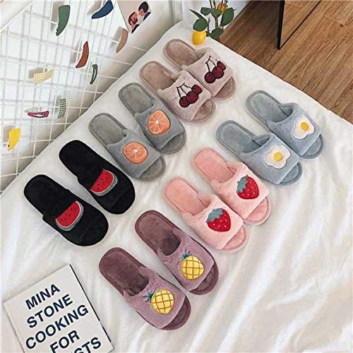 MQQM Memoria Zapatillas De Estar Al Aire Libre,Zapatillas de rocío Transpirables Antideslizantes, algodón de Frutas de Dibujos Animados Drag-Black_36-37,Memoria Zapatos con Antideslizante