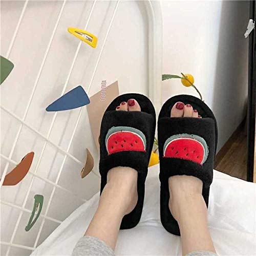 MQQM Memoria Zapatillas De Estar Al Aire Libre,Zapatillas de rocío Transpirables Antideslizantes, algodón de Frutas de Dibujos Animados Drag-Black_36-37,Memoria Zapatos con Antideslizante