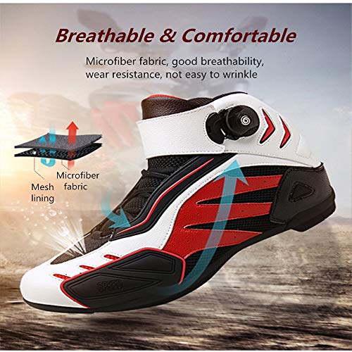 MRDEAR Zapatillas Deportivas Mujere Hombre Zapato Moto con Ajuste del engranaje, Botas de Moto Motocross Microfibra Transpirables Calzado Deportivo de Exterior Sneakers, Negro Morado (43 EU)