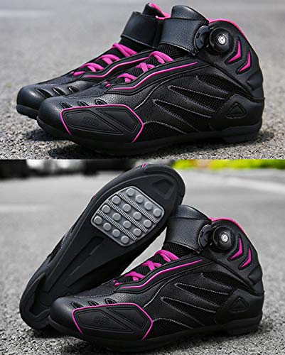 MRDEAR Zapatillas Deportivas Mujere Hombre Zapato Moto con Ajuste del engranaje, Botas de Moto Motocross Microfibra Transpirables Calzado Deportivo de Exterior Sneakers, Negro Morado (43 EU)