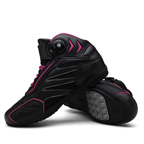 MRDEAR Zapatillas Deportivas Mujere Hombre Zapato Moto con Ajuste del engranaje, Botas de Moto Motocross Microfibra Transpirables Calzado Deportivo de Exterior Sneakers, Negro Morado (43 EU)