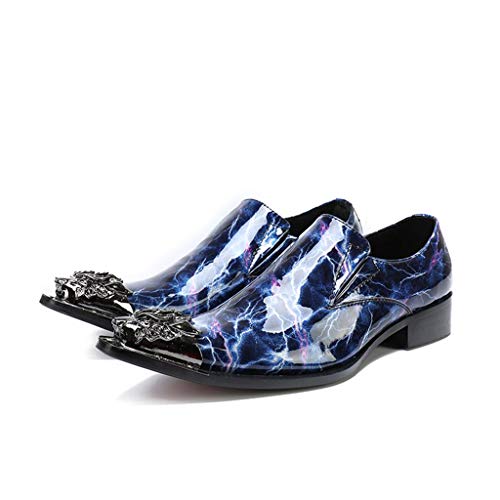 Mr.Zhang's Art Home Men's shoes Calzado Casual de Hombre Puntiagudo Zapatos de Peluquero Azul.