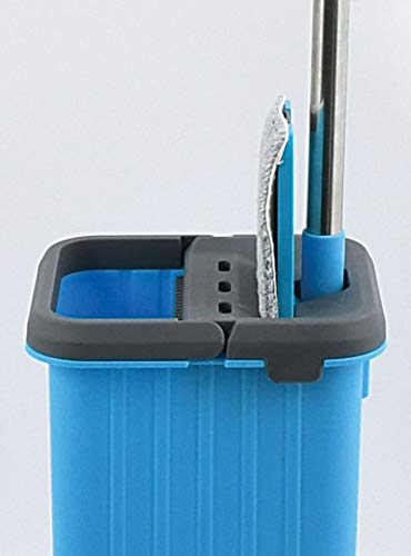 MSV Touchless Mop-Sistema de autolimpieza para fregona (Incluye Cubo de 4 litros, Limpieza para Todo Tipo de Suelos, baldosas, parqué, linóleo, Laminado, mopa de Repuesto), Azul