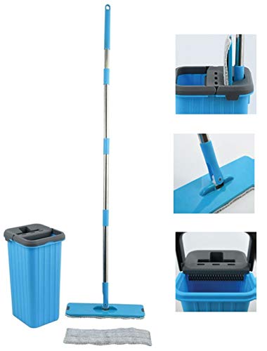 MSV Touchless Mop-Sistema de autolimpieza para fregona (Incluye Cubo de 4 litros, Limpieza para Todo Tipo de Suelos, baldosas, parqué, linóleo, Laminado, mopa de Repuesto), Azul