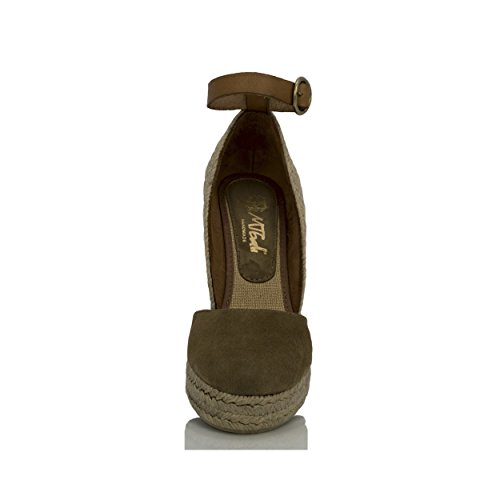 MTBALI - Alpargata Sandalia con Cuña - Mujer Modelo Altea Vintage Kaki - 38, Verde