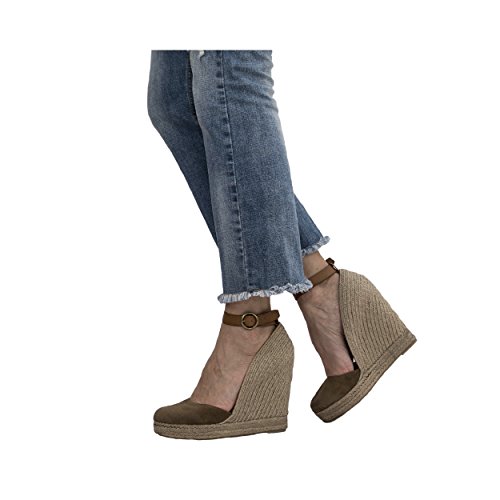 MTBALI - Alpargata Sandalia con Cuña - Mujer Modelo Altea Vintage Kaki - 38, Verde