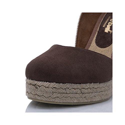 MTBALI - Sandalia Alpargata con cuña, Mujer - Modelo Altea Brown - 37, Marrón