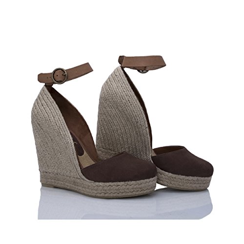 MTBALI - Sandalia Alpargata con cuña, Mujer - Modelo Altea Brown - 37, Marrón
