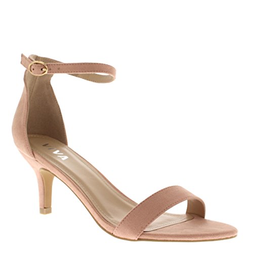 Mujer Bajo Gatito Talón Correa de Tobillo Ante Oficina Trabajo Noche Sandalia Zapatos - Rosado KL0341D 5UK/38