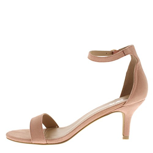 Mujer Bajo Gatito Talón Correa de Tobillo Ante Oficina Trabajo Noche Sandalia Zapatos - Rosado KL0341D 5UK/38