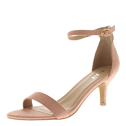 Mujer Bajo Gatito Talón Correa de Tobillo Ante Oficina Trabajo Noche Sandalia Zapatos - Rosado KL0341D 5UK/38