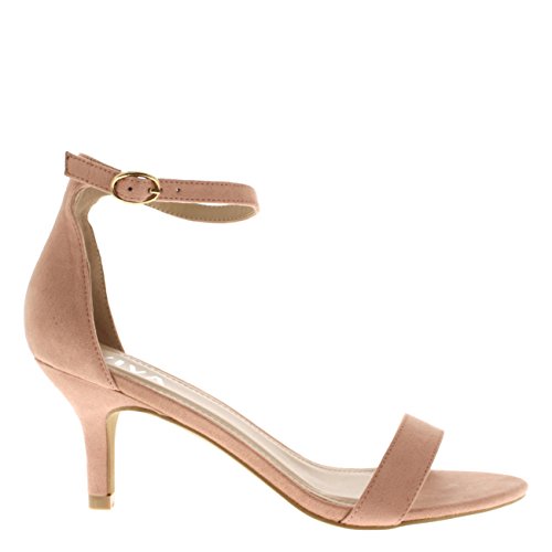 Mujer Bajo Gatito Talón Correa de Tobillo Ante Oficina Trabajo Noche Sandalia Zapatos - Rosado KL0341D 5UK/38