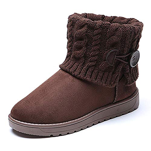 Mujer Botas De Nieve De Punto Unidas para Mujer Marrón Oscuro 39.5 (Talla de Suela es Asiática 41)