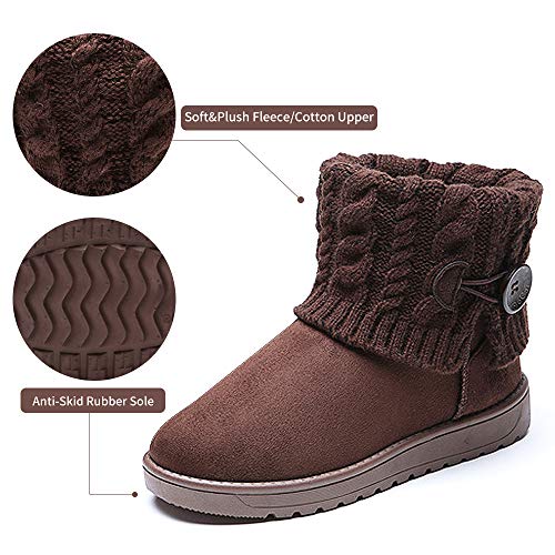 Mujer Botas De Nieve De Punto Unidas para Mujer Marrón Oscuro 39.5 (Talla de Suela es Asiática 41)
