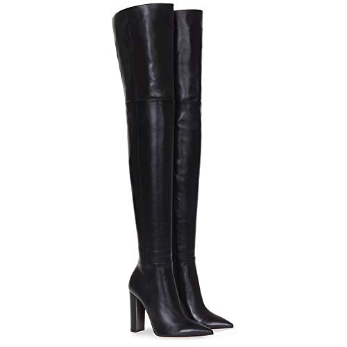 Mujer Botas de Rodilla,Moda para Mujeres Botas Altas Boots hasta el Muslo Botas hasta la Rodilla de Cuero Botas de Vestir Tacones de Bloque Negro EU 35-46,Negro,EU46/UK12