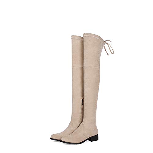 Mujer Botas Sobre la Rodilla,Botas altas de gamuza de tacón bajo de estilo universitario de alta elasticidad,Knight boots botas de tacón alto pole dance boots,Fiesta club banquete,Beige,36EU/3UK