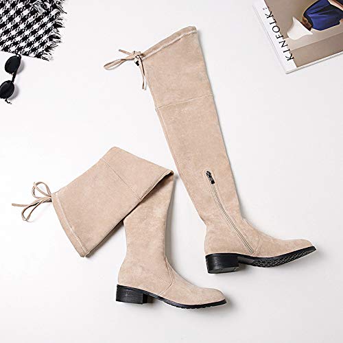 Mujer Botas Sobre la Rodilla,Botas altas de gamuza de tacón bajo de estilo universitario de alta elasticidad,Knight boots botas de tacón alto pole dance boots,Fiesta club banquete,Beige,36EU/3UK