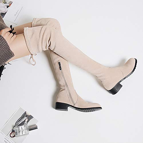 Mujer Botas Sobre la Rodilla,Botas altas de gamuza de tacón bajo de estilo universitario de alta elasticidad,Knight boots botas de tacón alto pole dance boots,Fiesta club banquete,Beige,36EU/3UK