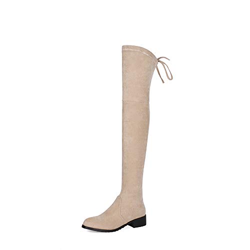Mujer Botas Sobre la Rodilla,Botas altas de gamuza de tacón bajo de estilo universitario de alta elasticidad,Knight boots botas de tacón alto pole dance boots,Fiesta club banquete,Beige,36EU/3UK