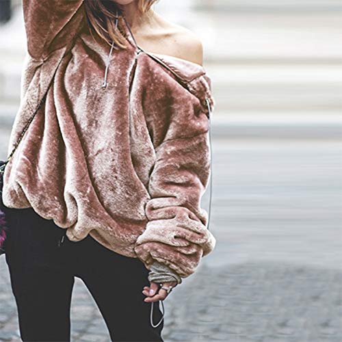 Mujer Caliente y Esponjoso Tops Chaqueta Suéter Abrigo Jersey Mujer Otoño-Invierno Talla Grande Hoodie Sudadera con Capucha riou (Rosa, S)