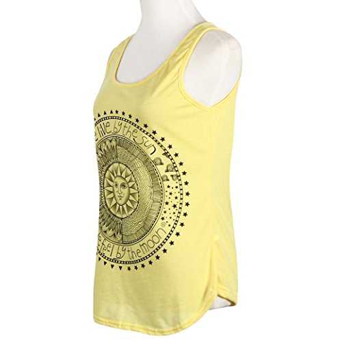 Mujer Camiseta,Sonnena Patrón de Sol Estampado sin Manga Camiseta para Mujer y Chica Joven Casual Sexy Traje de Verano Fresco para Citas Actividades al Aire Libre (XL, Amarillo)