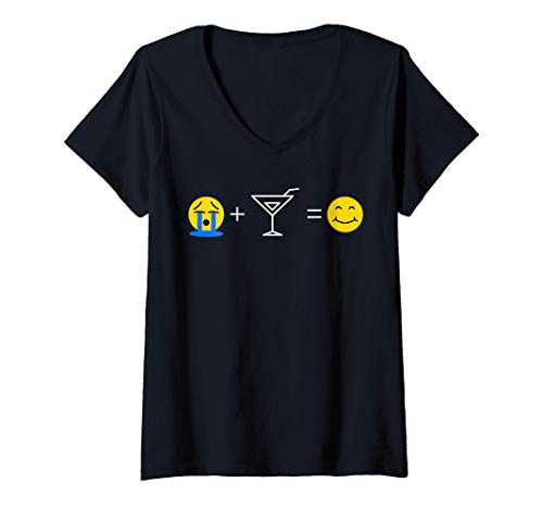 Mujer Cóctel Mezclador de bar Emoji Cócteles divertidos Hazme feli Camiseta Cuello V