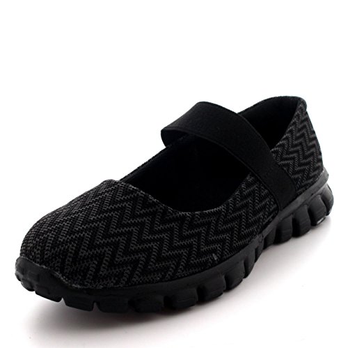 Mujer Corriendo Caminando Bajo Top Deportes Trabajo Zapatos Mary Jane Entrenadores - Negro - UK5/EU38 - BS0057