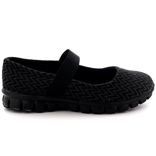 Mujer Corriendo Caminando Bajo Top Deportes Trabajo Zapatos Mary Jane Entrenadores - Negro - UK5/EU38 - BS0057