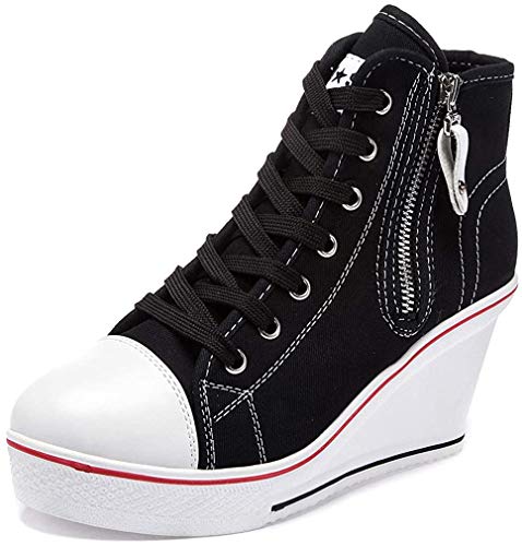 Mujer Cuñas Zapatos 35-43 EU De Lona High-Top Zapatos Casuales Talla Grande Zapatillas de Cuña para Mujer Zapatillas de Deporte Zapatillas Altas Primavera/Verano Tacón Cuña