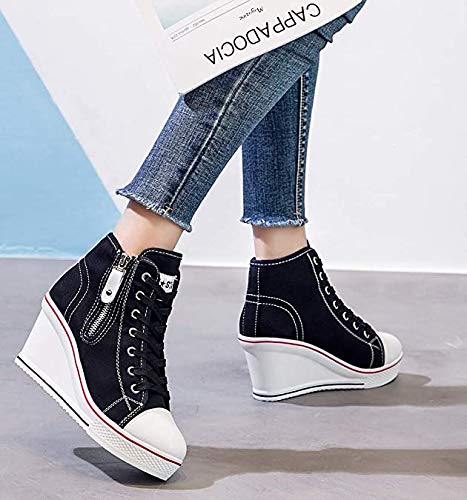 Mujer Cuñas Zapatos 35-43 EU De Lona High-Top Zapatos Casuales Talla Grande Zapatillas de Cuña para Mujer Zapatillas de Deporte Zapatillas Altas Primavera/Verano Tacón Cuña