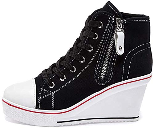 Mujer Cuñas Zapatos 35-43 EU De Lona High-Top Zapatos Casuales Talla Grande Zapatillas de Cuña para Mujer Zapatillas de Deporte Zapatillas Altas Primavera/Verano Tacón Cuña