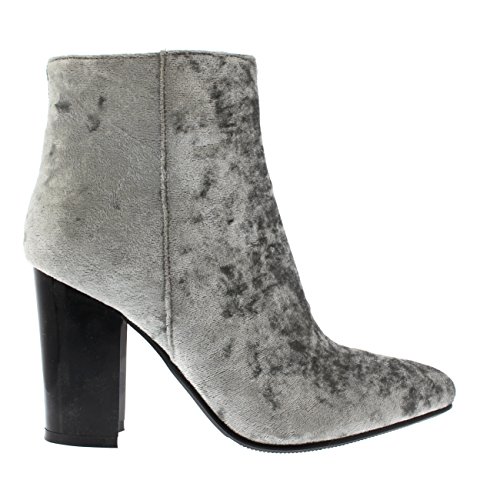 Mujer Elegante Talón De Bloque Dedo Puntiagudo Vestir Moda Descarado Botíns - Gris - UK7/EU40 - YE0069