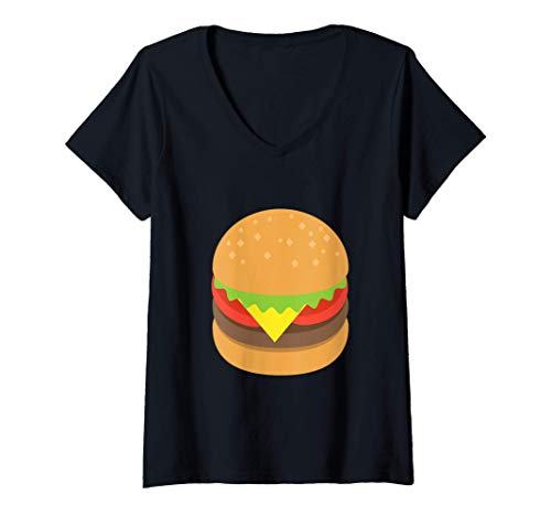 Mujer Emoji Hamburguesa Hamburguesa Hamburguesa Con Queso Lechuga Camiseta Cuello V