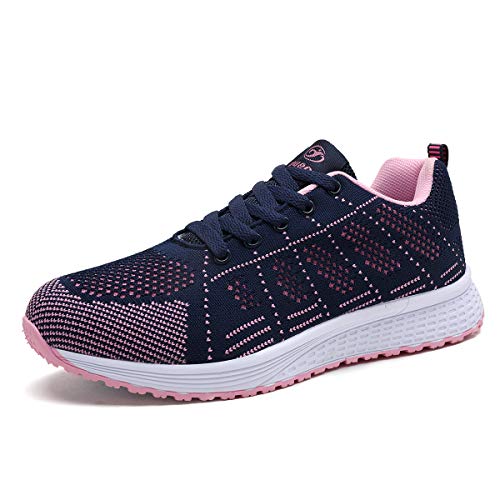 Mujer Entrenador Zapatos Gimnasio Deportes atléticos Zapatillas de Deporte Malla Informal Zapatos para Caminar Encaje Plano Azul EU 36