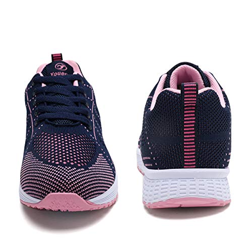 Mujer Entrenador Zapatos Gimnasio Deportes atléticos Zapatillas de Deporte Malla Informal Zapatos para Caminar Encaje Plano Azul EU 36