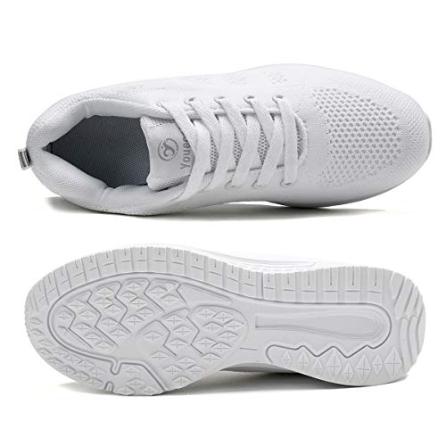 Mujer Entrenador Zapatos Gimnasio Deportes atléticos Zapatillas de Deporte Malla Informal Zapatos para Caminar Encaje Plano Blanco EU 37